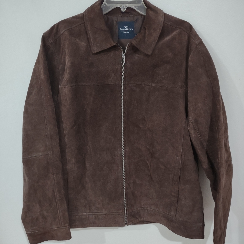 Faded Glory Brown suede leather zip jacket size L